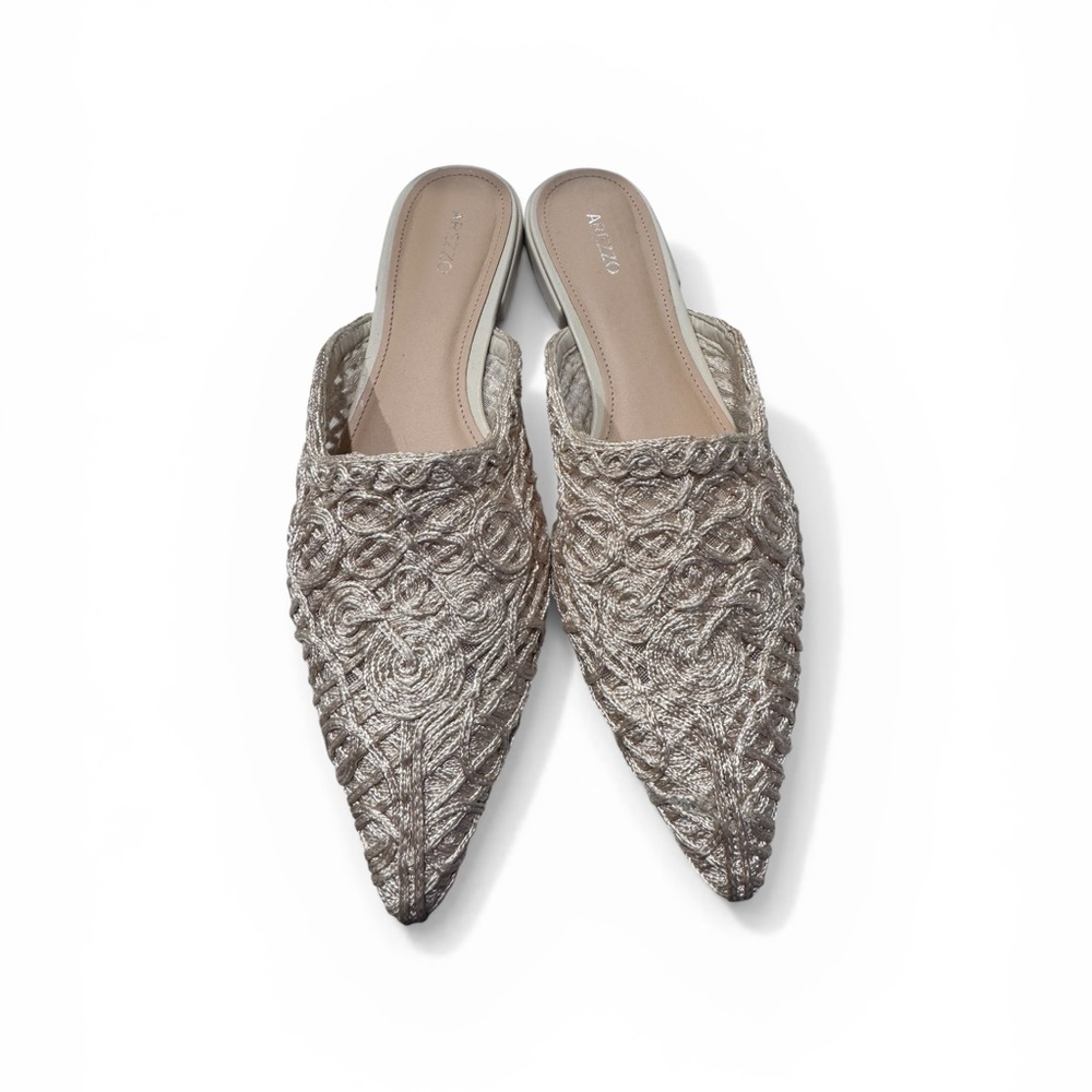 Beige Braided Pointed-Toe Mule
